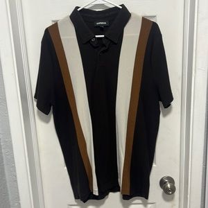 Express Brown Striped Polo Short Sleeve
